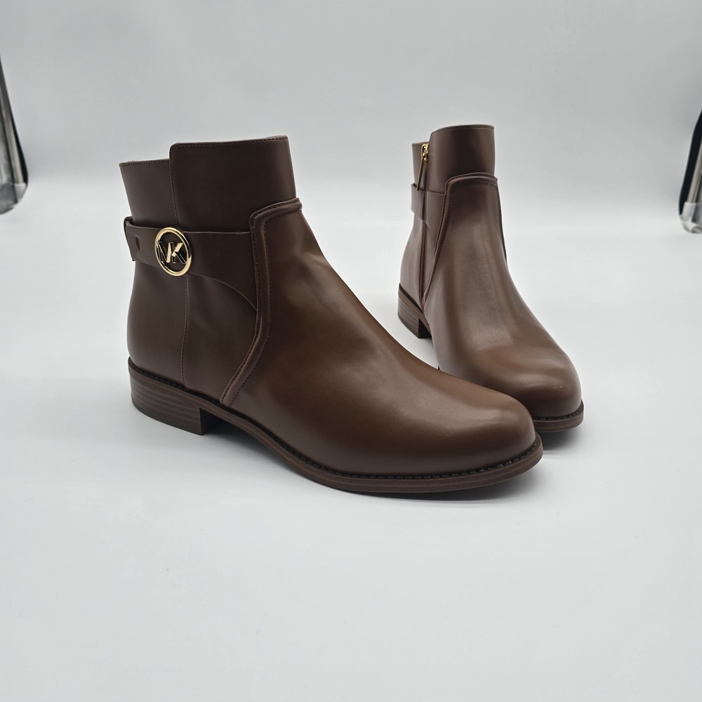 Michael Kors Womens Brown Leather MK Logo Ankle Boots Size 9M